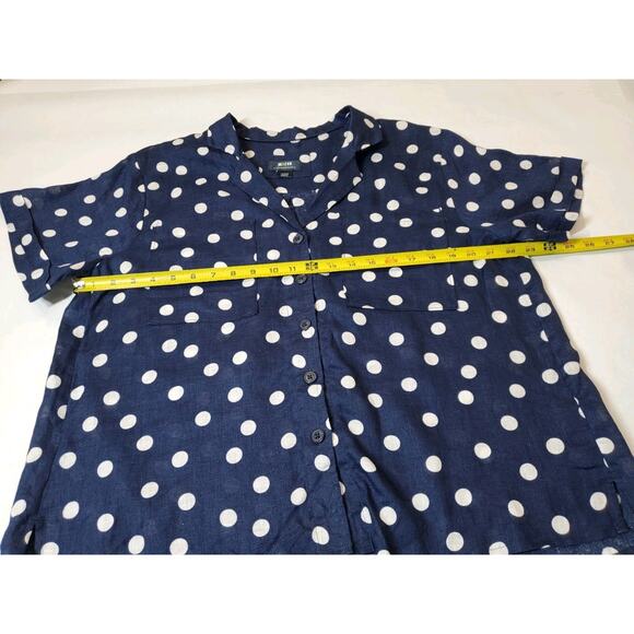 Anthropologie Maeve Top Womens Large Linen Boxy Polka-dot Button Down Blue - Picture 10 of 12